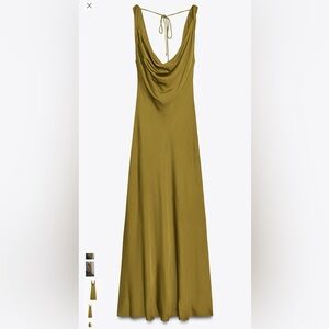 ZW Collection Satin Long Dress Elegant Olive Green Maxi Dress